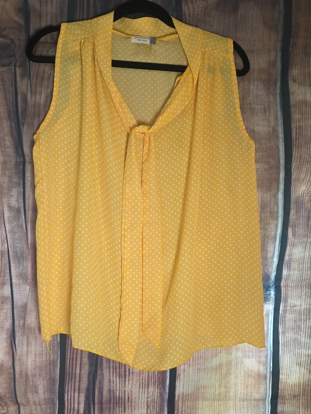 Jon & Anna Yellow Large Sleeveless Tie-Neck Polka Dot Blouse